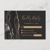 黒モダン金ゴールドアガテダークウェディングRSVP エンクロージャーカード (正面)