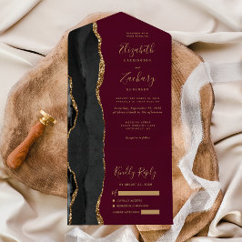 黒モダン金ゴールドアガテブルゴーニュ結婚ズ オールインワン招待状