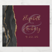 黒モダン金ゴールドアガテブルゴーニュ結婚ズ スパークリングワインラベル (シングルラベル)