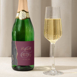 黒モダン金ゴールドアガテブルゴーニュ結婚ズ スパークリングワインラベル