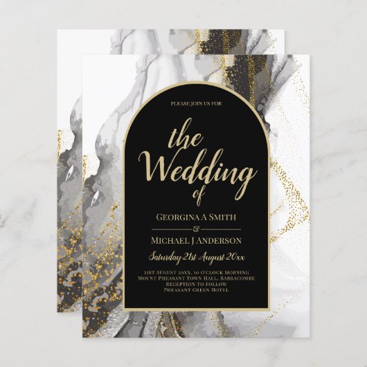 黒モダン金ゴールドアガテマーブルグリッター結婚ズ (正面/裏面)