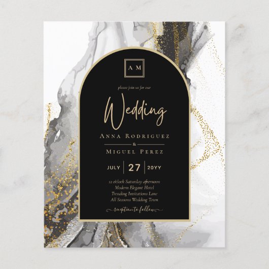 黒モダン金ゴールドアガテマーブルグリッター結婚ズ (正面)