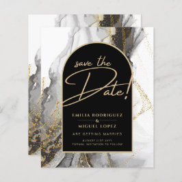 黒モダン金ゴールドアガテマーブルグリッター結婚ズ