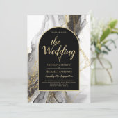 黒モダン金ゴールドアガテマーブルグリッター結婚ズ 招待状 (スタンド正面)