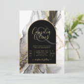 黒モダン金ゴールドアガテマーブルグリッター結婚ズ 招待状 (スタンド正面)