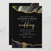 黒モダン金ゴールドアゲカスタムートQRコー結婚ド 招待状 (正面/裏面)