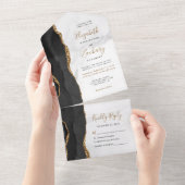 黒モダン金ゴールドアゲートマーブル結婚ズ オールインワン招待状 (貼ってはがせる)