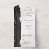 黒モダン金ゴールドアゲートマーブル結婚ズ オールインワン招待状 (内側)