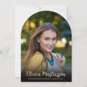 黒モダン金ゴールドアーチ写真卒業パーティー 招待状 (正面)