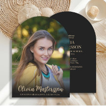 黒モダン金ゴールドアーチ写真卒業パーティー