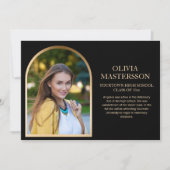 黒モダン金ゴールドアーチ卒業3 – 写真 案内状 (正面)