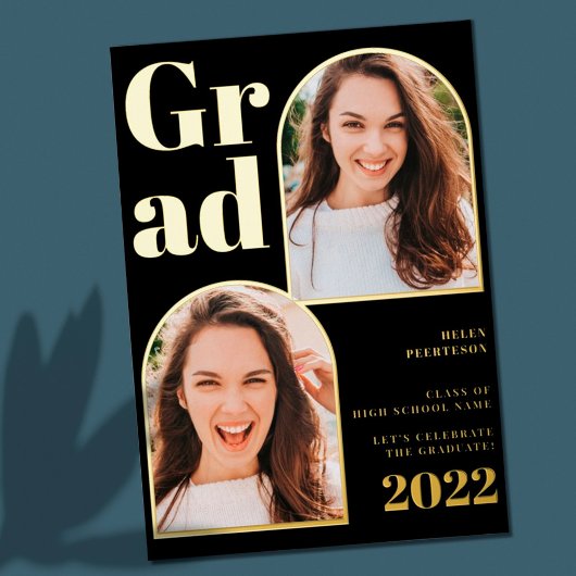 黒モダン金ゴールドアーチ3枚 箔招待状