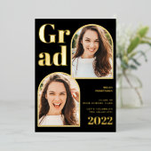 黒モダン金ゴールドアーチ3枚 箔招待状 (立ち正面)