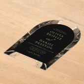 黒モダン金ゴールドア結婚ガテエレガントス アクリル招待状 (レイダウン)