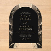 黒モダン金ゴールドア結婚ガテエレガントス アクリル招待状 (正面)