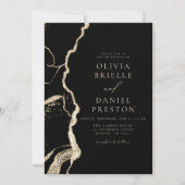 黒モダン金ゴールドア結婚ガテエレガントス 招待状 (正面)