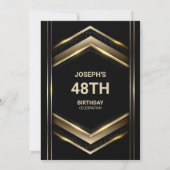 黒モダン金ゴールドエイジ誕生日パーティー 招待状 (裏面)