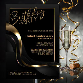 黒モダン金ゴールドエイジ誕生日パーティー 招待状