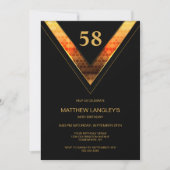 黒モダン金ゴールドエイジ誕生日パーティー 招待状 (正面)