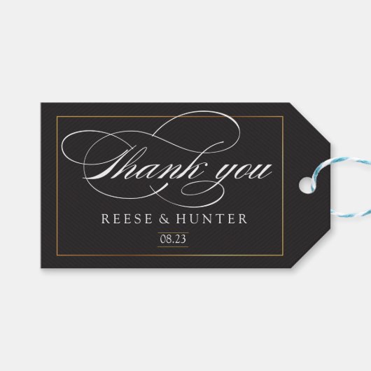 黒モダン金ゴールドエレガントな結婚式ありがとう ギフトタグ (正面(横))
