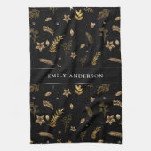 黒モダン金ゴールドエレガントアーチ キッチンタオル (縦)