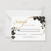 黒モダン金ゴールドエレガントフローラ結婚白 ノートカード (正面)