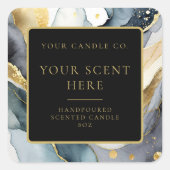 黒モダン金ゴールドエレガント水彩蝋燭ラベル スクエアシール (正面)