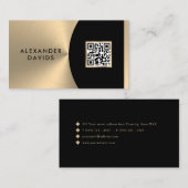 黒モダン金ゴールドカスタムQRコード 名刺 (正面/裏面)