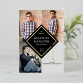 黒モダン金ゴールドキャップ写真卒業 箔招待状 (立ち正面)