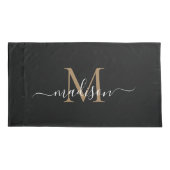 黒モダン金ゴールドクラシックモノグラムフェミニンスクリプト 枕カバー (裏面-左)