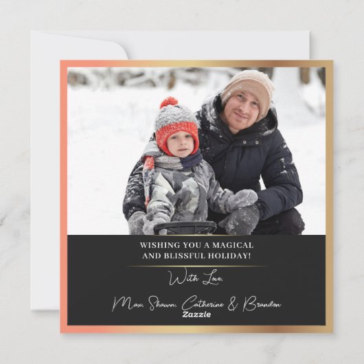 黒モダン金ゴールドクリスマスオーナメント2写真 シーズンカード (裏面)