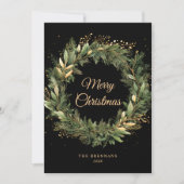 黒モダン金ゴールドクリスマスグリーン植物学 シーズンカード (正面)