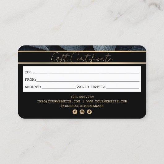 黒モダン金ゴールドクレジットカードギフト証明書 名刺 (裏面)