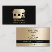 黒モダン金ゴールドク実在スエステート名刺 名刺 (正面/裏面)