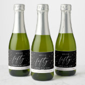 黒モダン金ゴールドグリッターカスタム50誕生日 スパークリングワインラベル (ボトル)