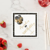 黒モダン金ゴールドグリッタースパークルアエージ誕生日 スタンダードカクテルナプキン (インサイチュ)