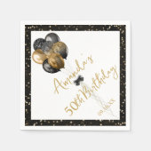 黒モダン金ゴールドグリッタースパークルアエージ誕生日 スタンダードカクテルナプキン (正面)