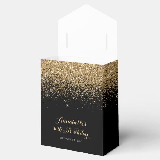 黒モダン金ゴールドグリッタースパークルアエージ誕生日 フェイバーボックス (オープン)