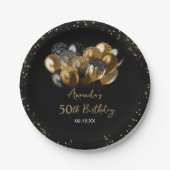 黒モダン金ゴールドグリッタースパークルアエージ誕生日 ペーパープレート (正面)