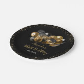 黒モダン金ゴールドグリッタースパークルアエージ誕生日 ペーパープレート (アングル)