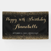 黒モダン金ゴールドグリッタースパークルアエージ誕生日 横断幕 (横)