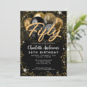 黒モダン金ゴールドグリッターバルーンエイジ誕生日 招待状 (スタンド正面)