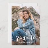 黒モダン金ゴールドグリッターバルーン卒業写真 招待状 (正面)