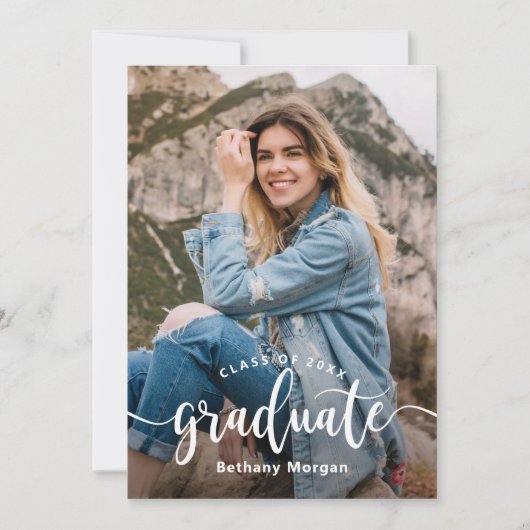 黒モダン金ゴールドグリッターバルーン卒業写真 招待状 (正面)