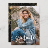 黒モダン金ゴールドグリッターバルーン卒業写真 招待状 (正面/裏面)