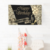 黒モダン金ゴールドグリッターバルーン、ガラス、ハイヒール 横断幕 (インサイチュ)