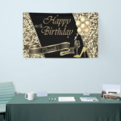 黒モダン金ゴールドグリッターバルーン、ガラス、ハイヒール 横断幕 (トレードショー)