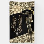 黒モダン金ゴールドグリッターバルーン、ガラス、ハイヒール 横断幕 (縦)