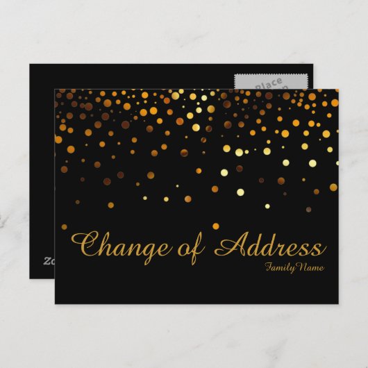 黒モダン金ゴールドグリッターフェイクアドレスの変更 案内ポストカード (正面/裏面)