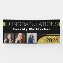 黒モダン金ゴールドグリッター写真卒業